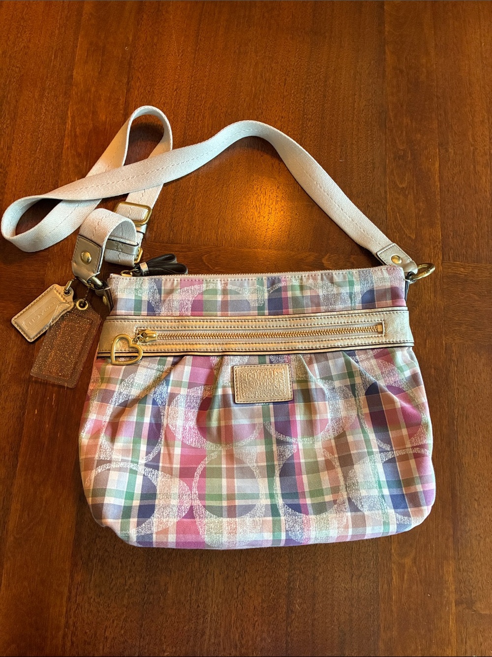 Coach F22146 Vintage Daisy Madras Pastel Tartan Plaid Crossbody Bag y2k purse